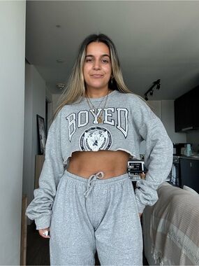 Gray Cropped Sweatsuit - Women’s Cozy Lounge Top & Sweatpants